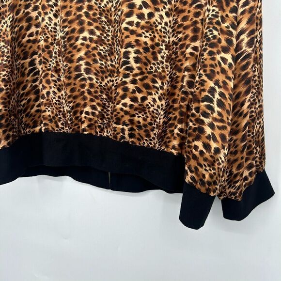 New York City Design Co Silk Satin Leopard Print Jacket Zip Up Brown Size 1X - Picture 8 of 9